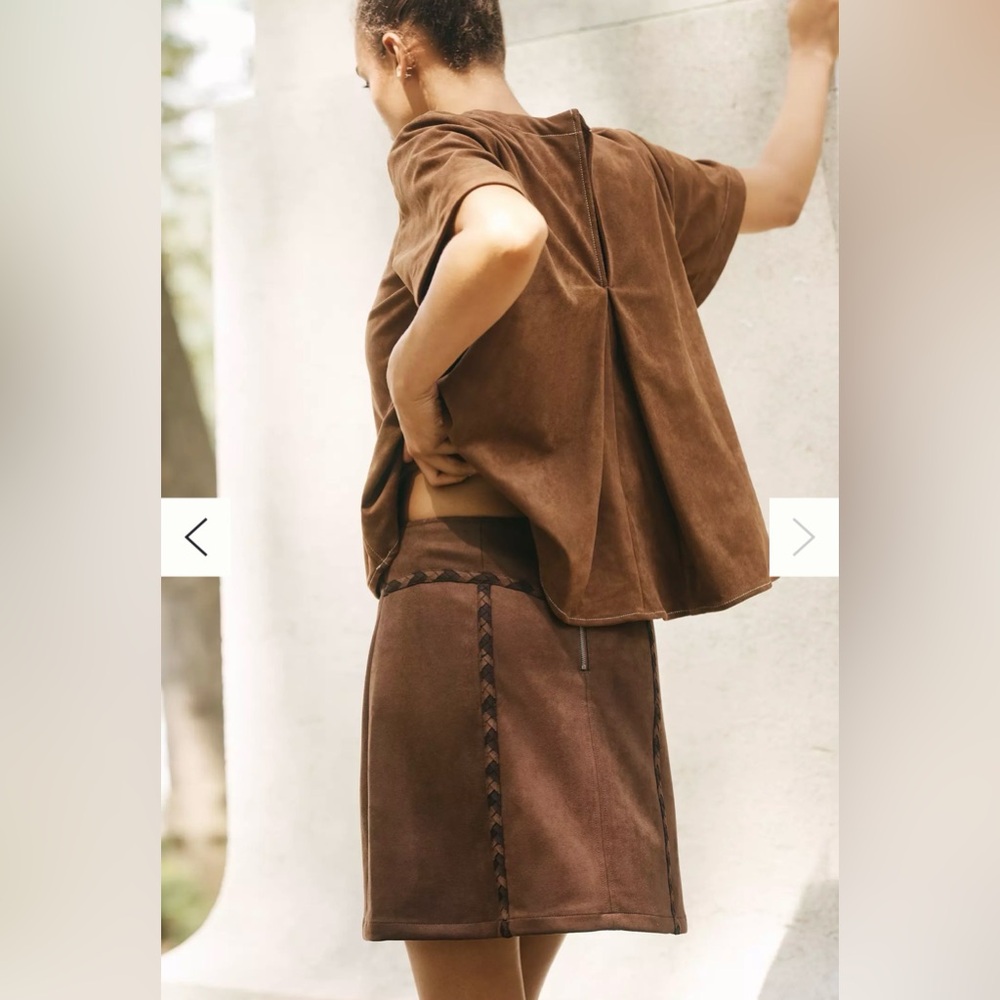 Maeve Faux-Suede Whipstitch A-Line Mini Skirt - Picture 3 of 6